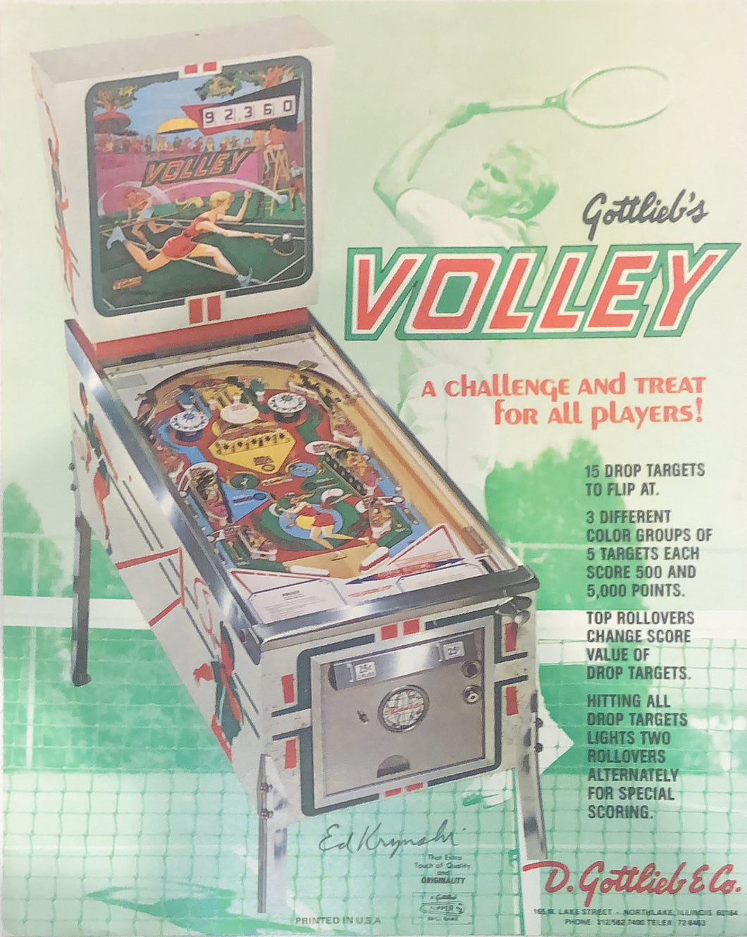 Gottlieb's Volley Pinball Flyer Signed