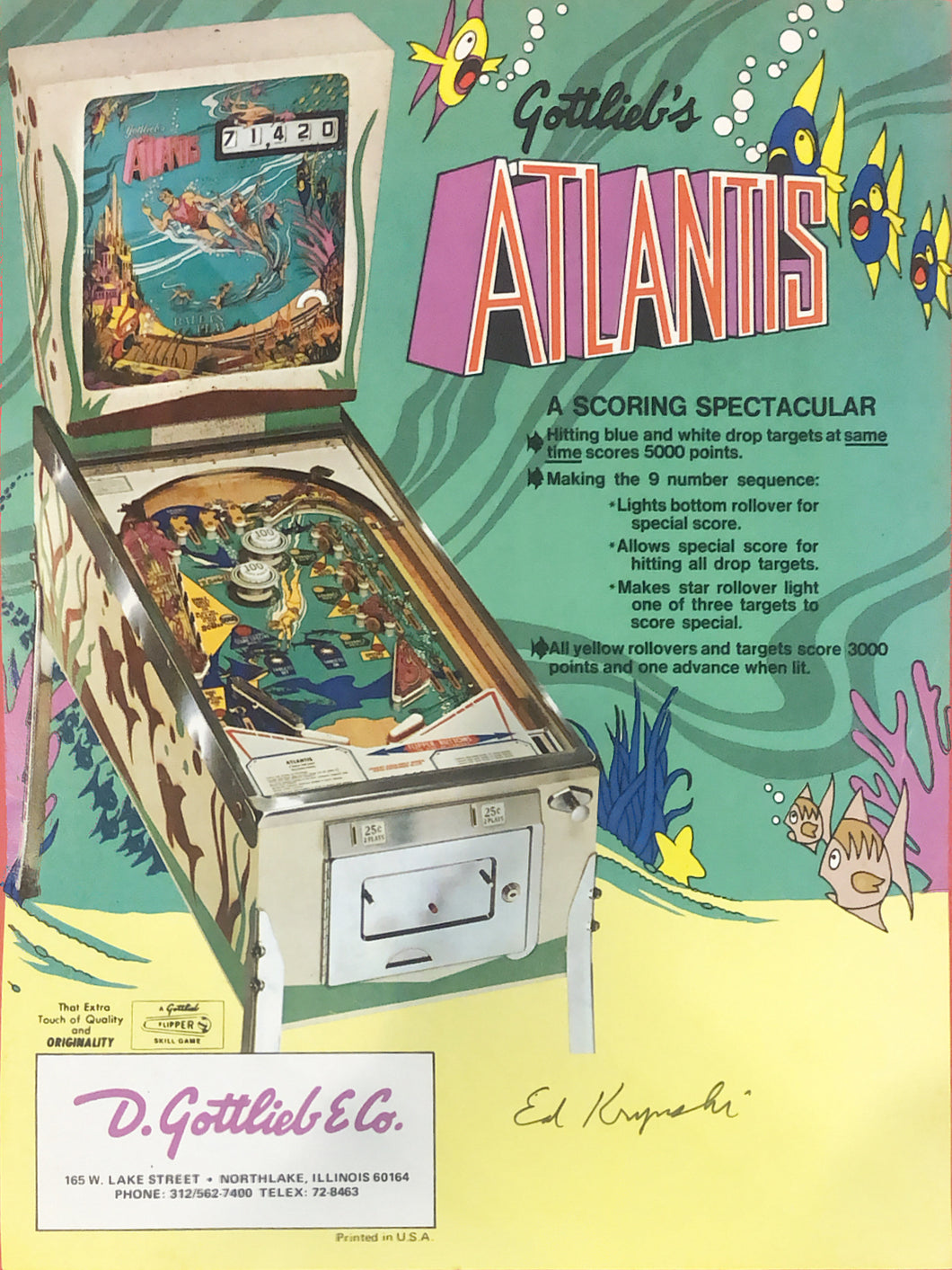 Gottlieb's ALANTIS Pinball Flyer