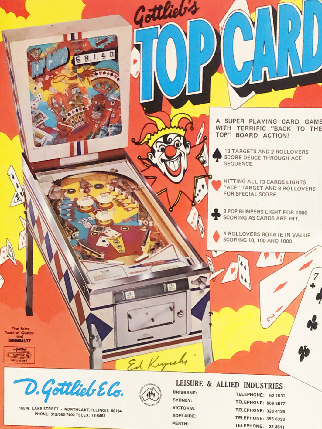Gottlieb's Top Card Pinball Flyer