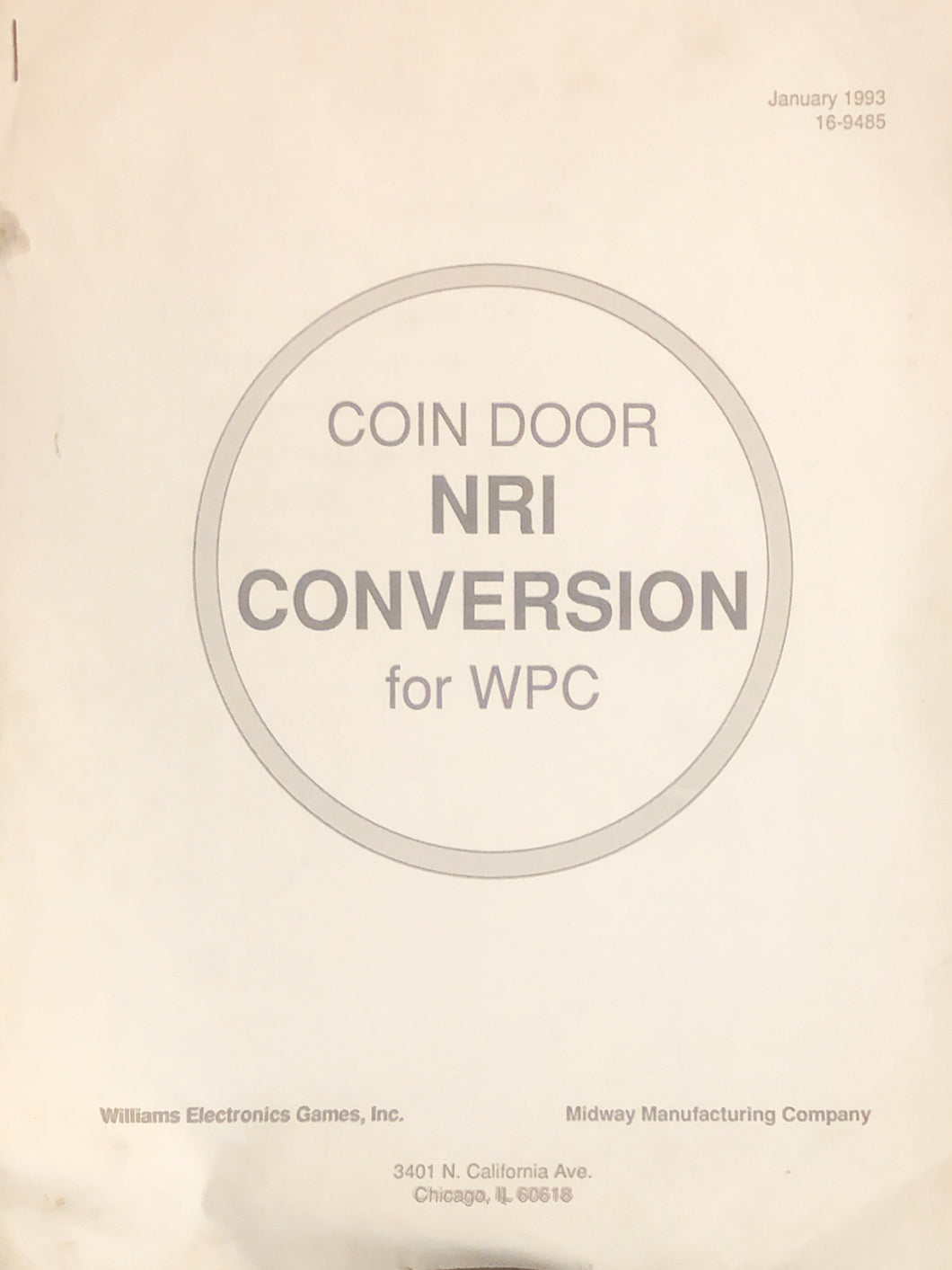 Coin Door NRI Conversion for WPC