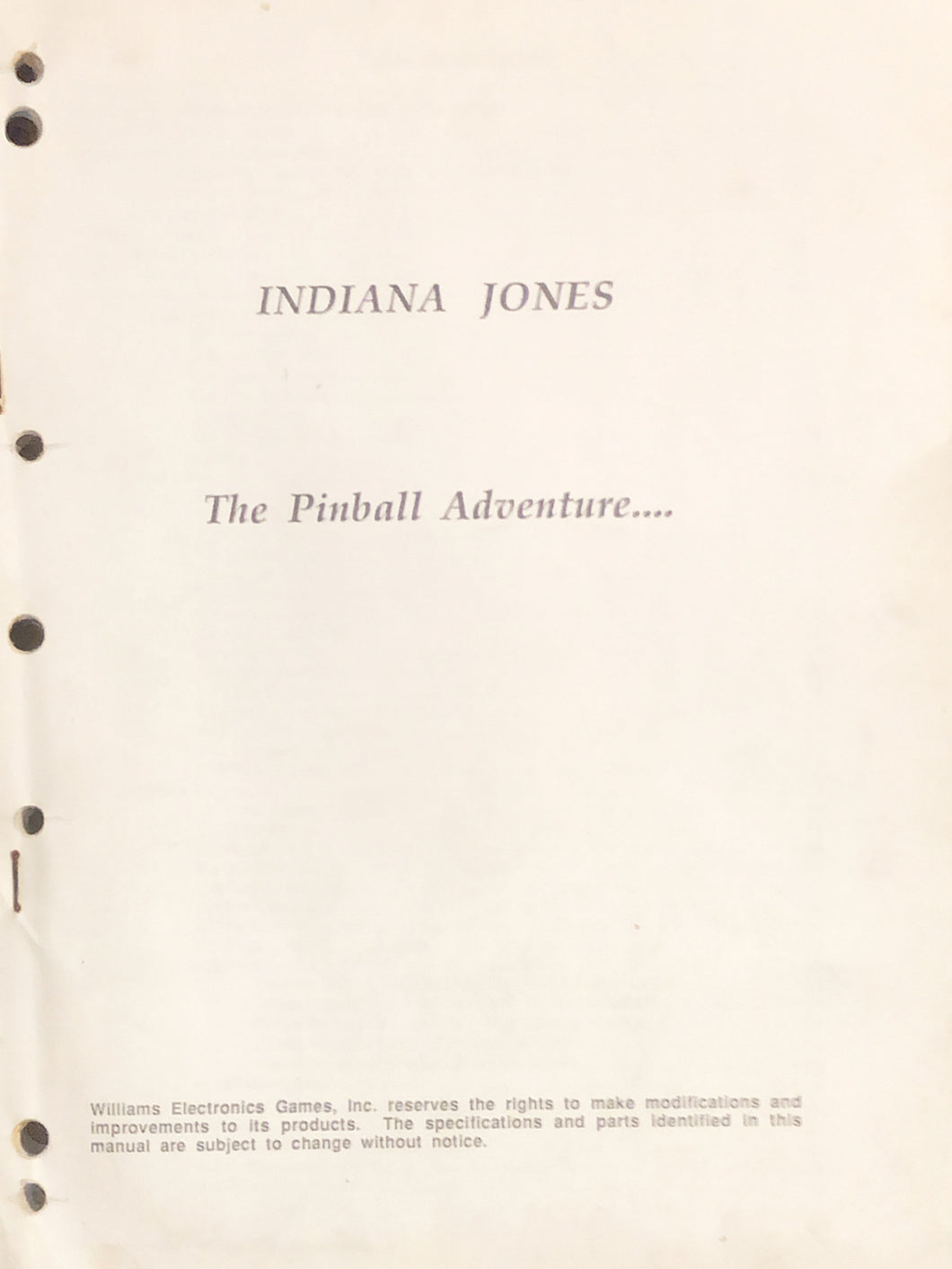 Indiana Jones Pinball Book (Missing Cover)