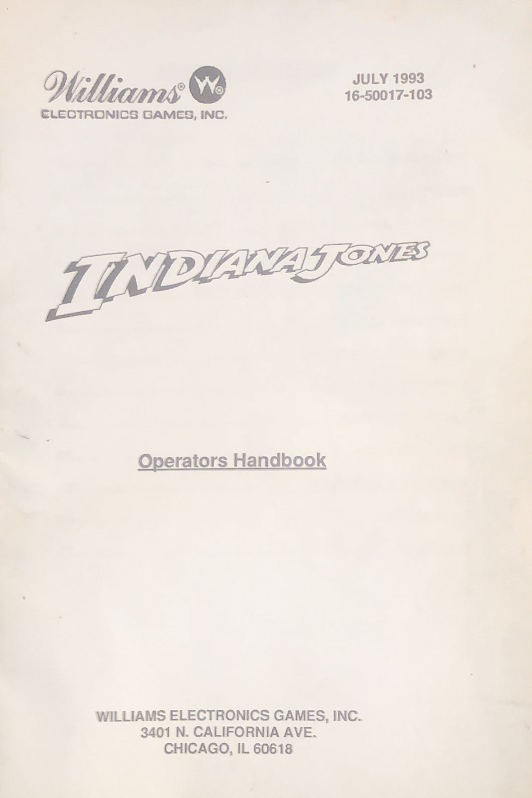 Indiana Jones Operations Pinball Handbook