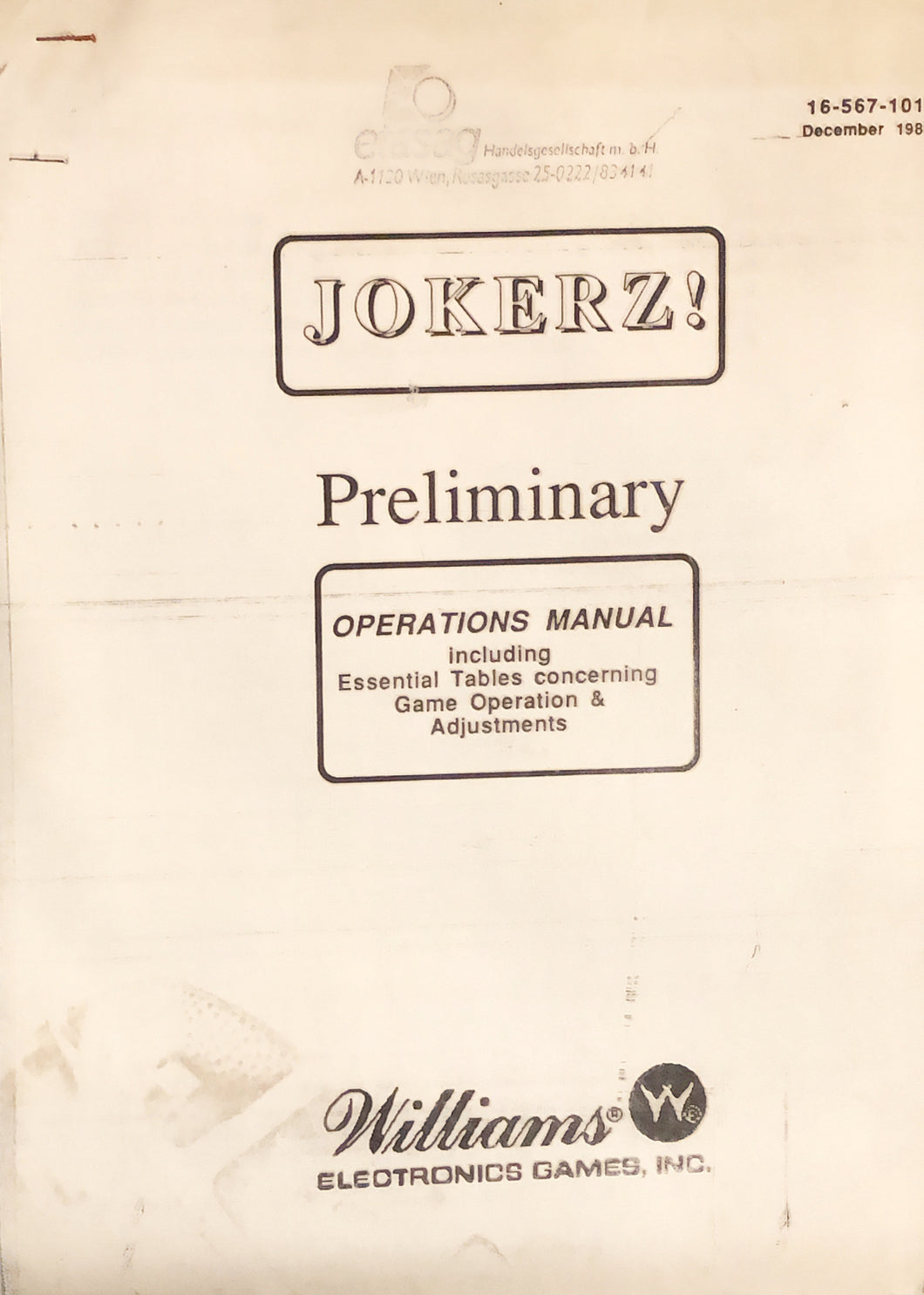 Jokerz Pinball Manual + Flyer
