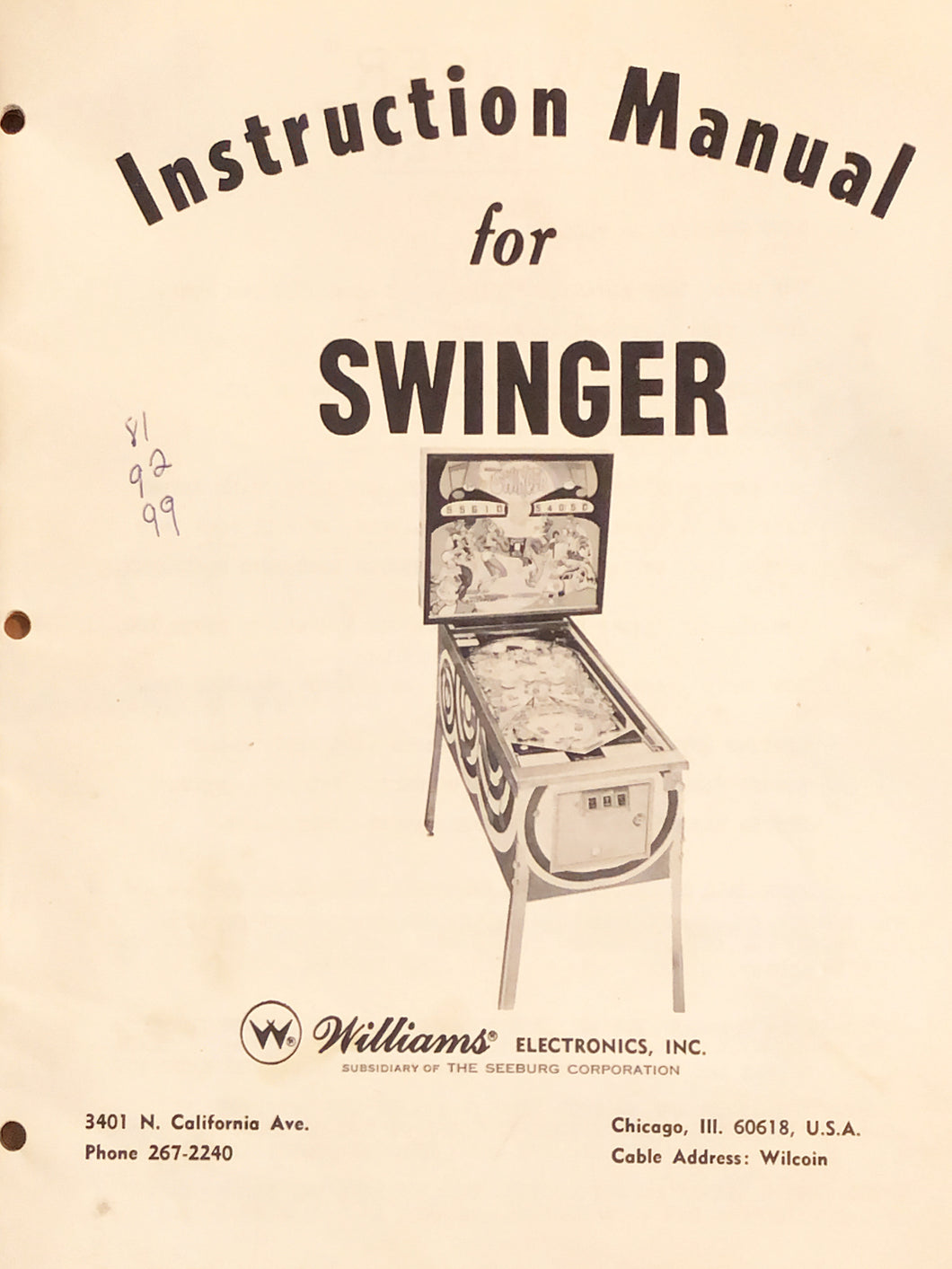 Swinger Complete Pinball Manual